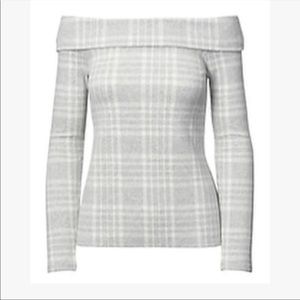 Banana Republic Gray Plaid Off-The-Shoulder Top